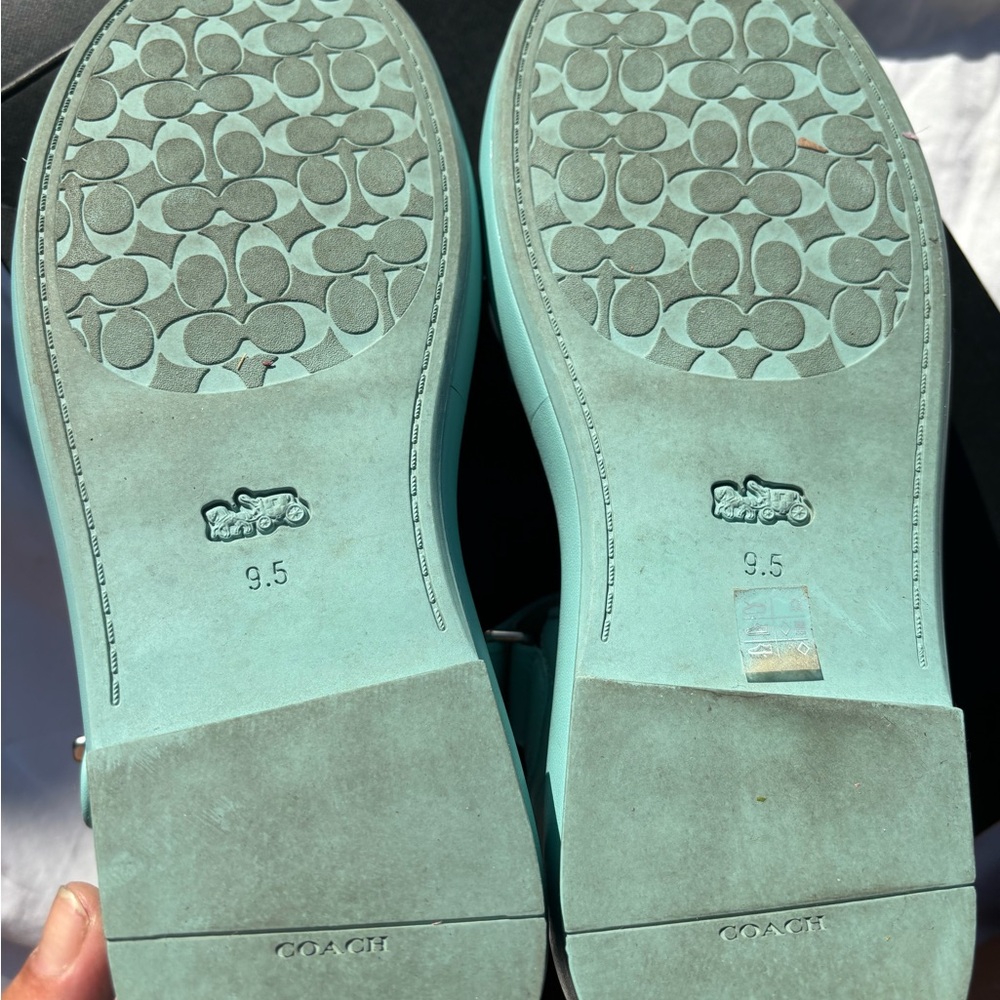 Coach Peyton Double Buckle Teal Sandals - Picture 9 of 11